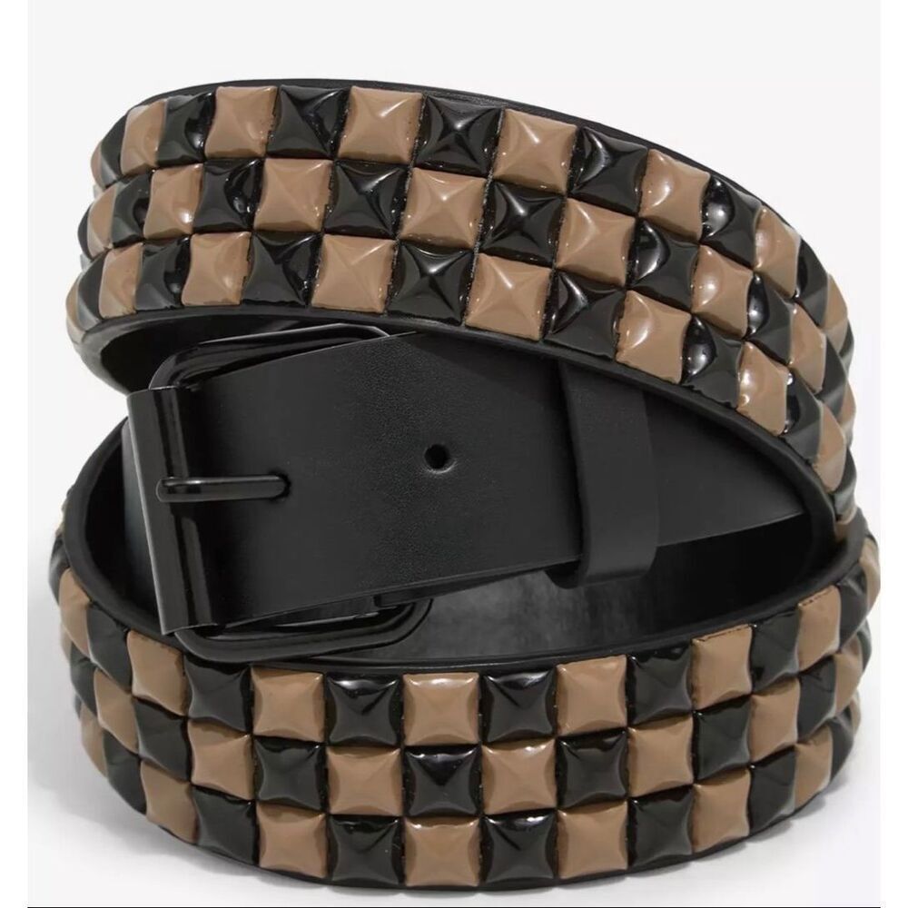 Hot Topic Black & Taupe Three Row Pyramid Stud Belt Plus Size 2X Nwot